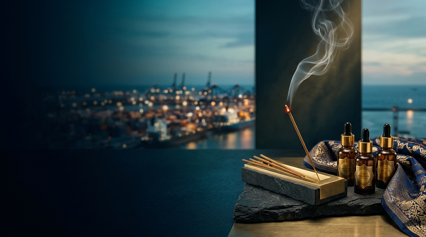 Vedhara luxury burning incense sticks with ambient smoke trails